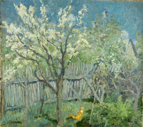 Plums are in Blossom - Mikhail Georgievich Abakumov 20th century russian painting