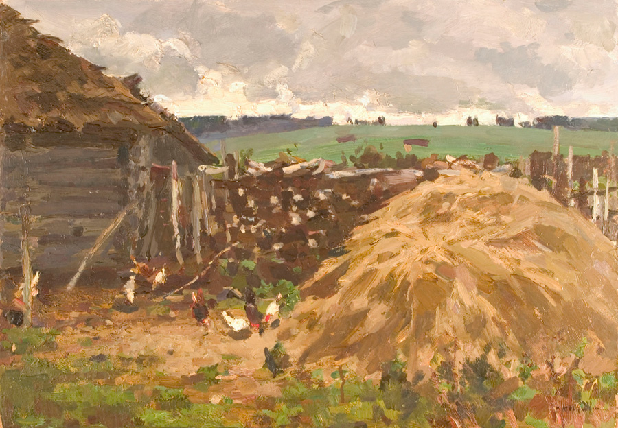 20th century russian painting Hay Stacks - Gennady Korolev