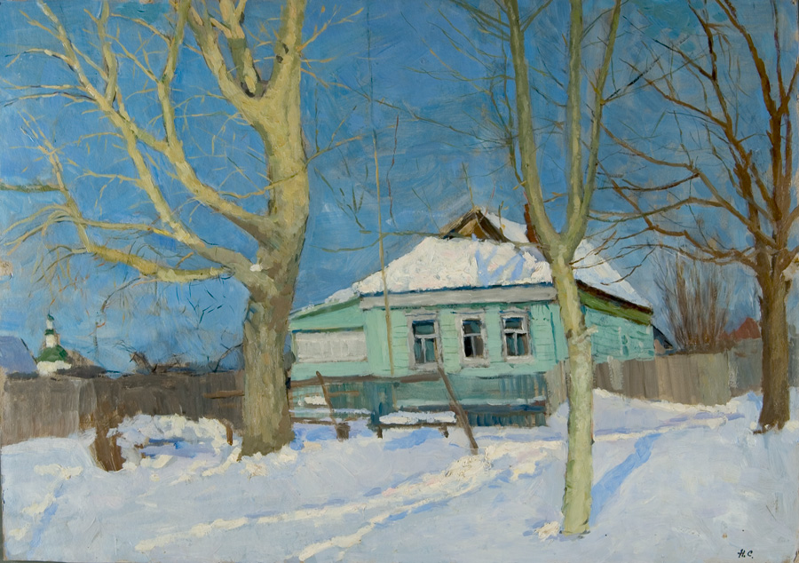 Old Poplar Trees - Nikoli Sergeyev Sergeevich Russian painting for sale